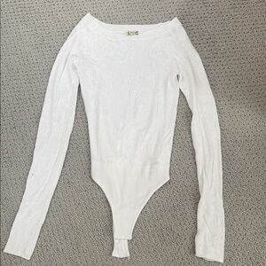 Free People Intimates White Long Sleeve Knit Bodysuit